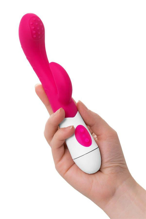 A-TOYS, Vibrateur Nessy avec Stimulateur Clitoridien, Silicone, Rose, 20 cm, 10 vitesses, 2xAAA