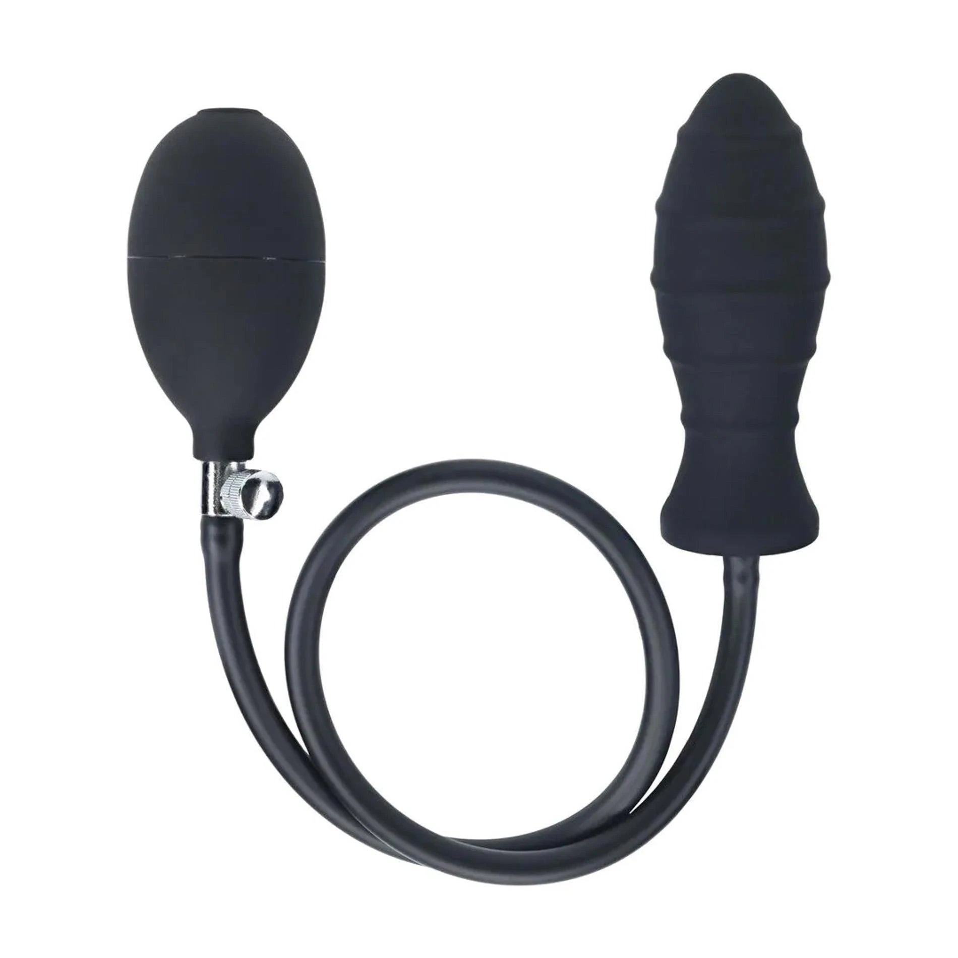Plug anal en silicone nervuré gonflable - Noir