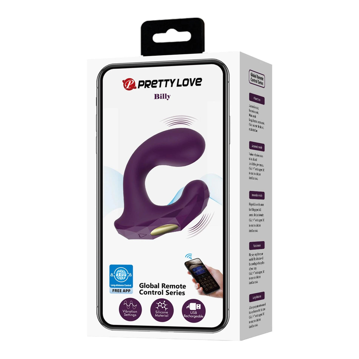 Vibratore speciale Billy Mobile 12 funzioni – controllo da app, ricaricabile, viola | Pretty Love