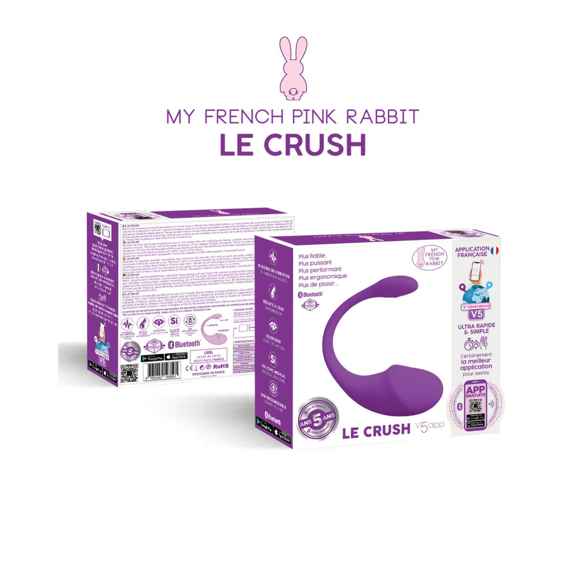 Ovo vibratório Crush controlled 10 funções – controlado por app, recarregável, roxo | Clara Morgane