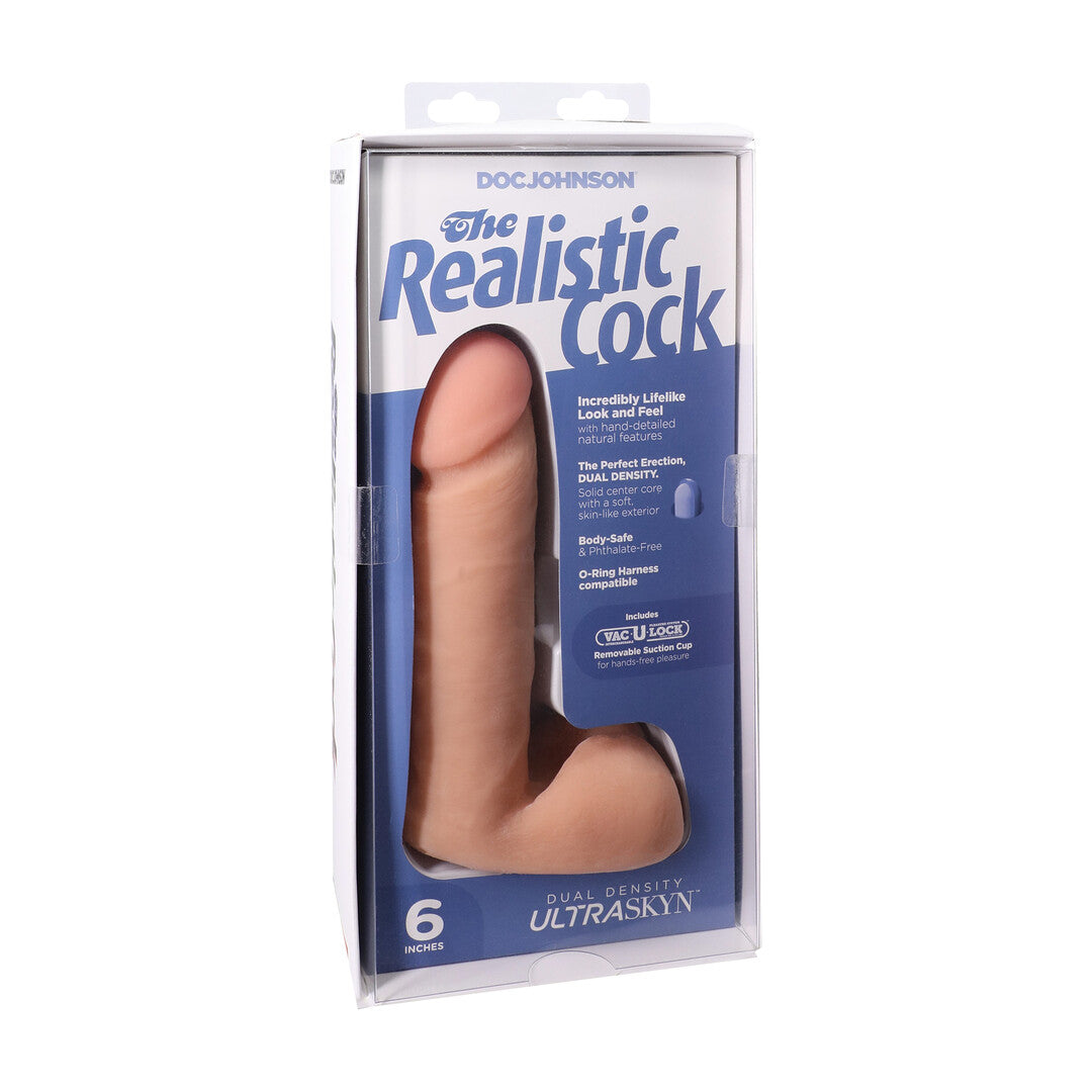 Pénis réaliste avec testicules - Ventouse amovible Vac-U-Lock - ULTRASKYN - 6 po / 16,5 cm - Vanille
