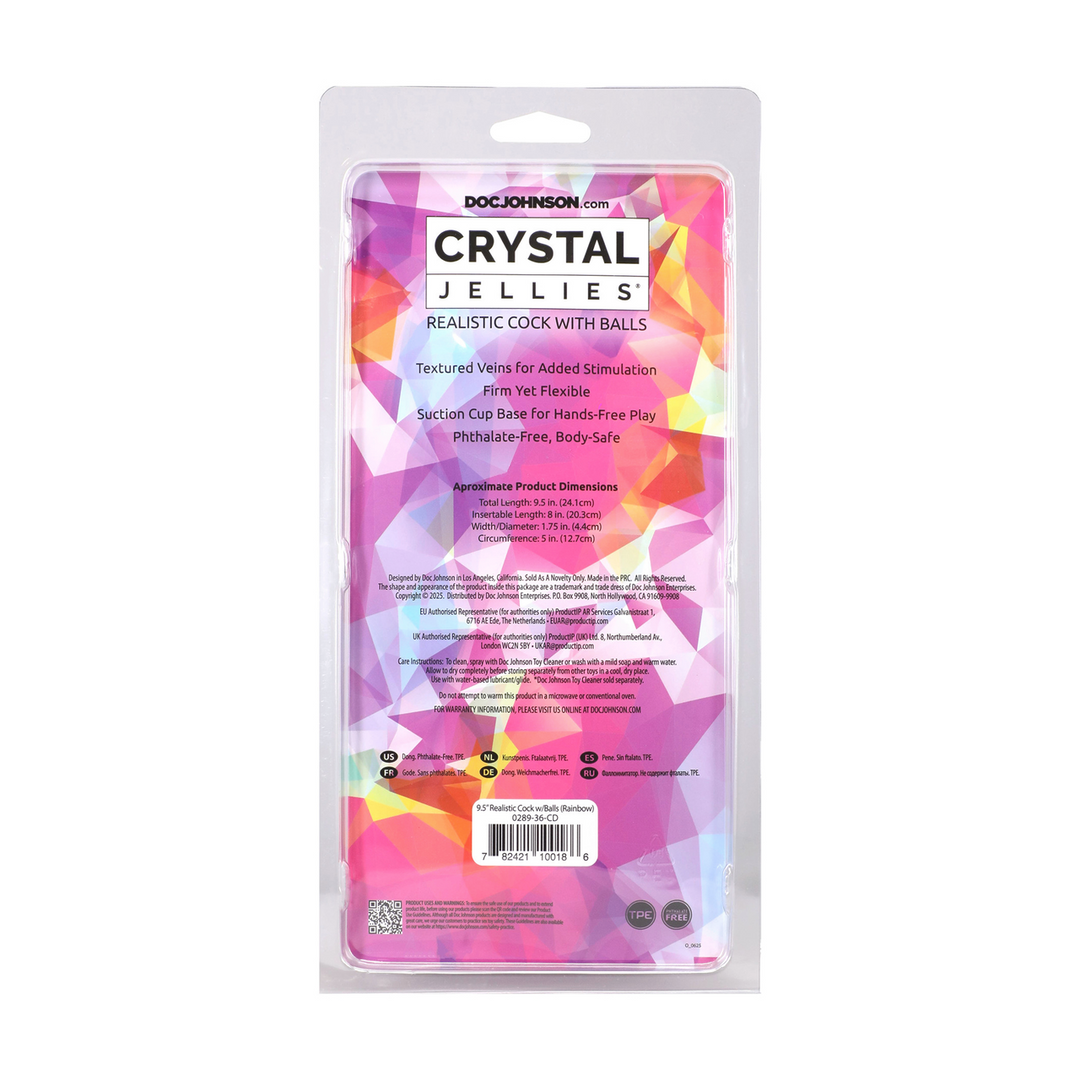 Pénis réaliste avec testicules - 9,5 po / 24,1 cm - Arc-en-ciel