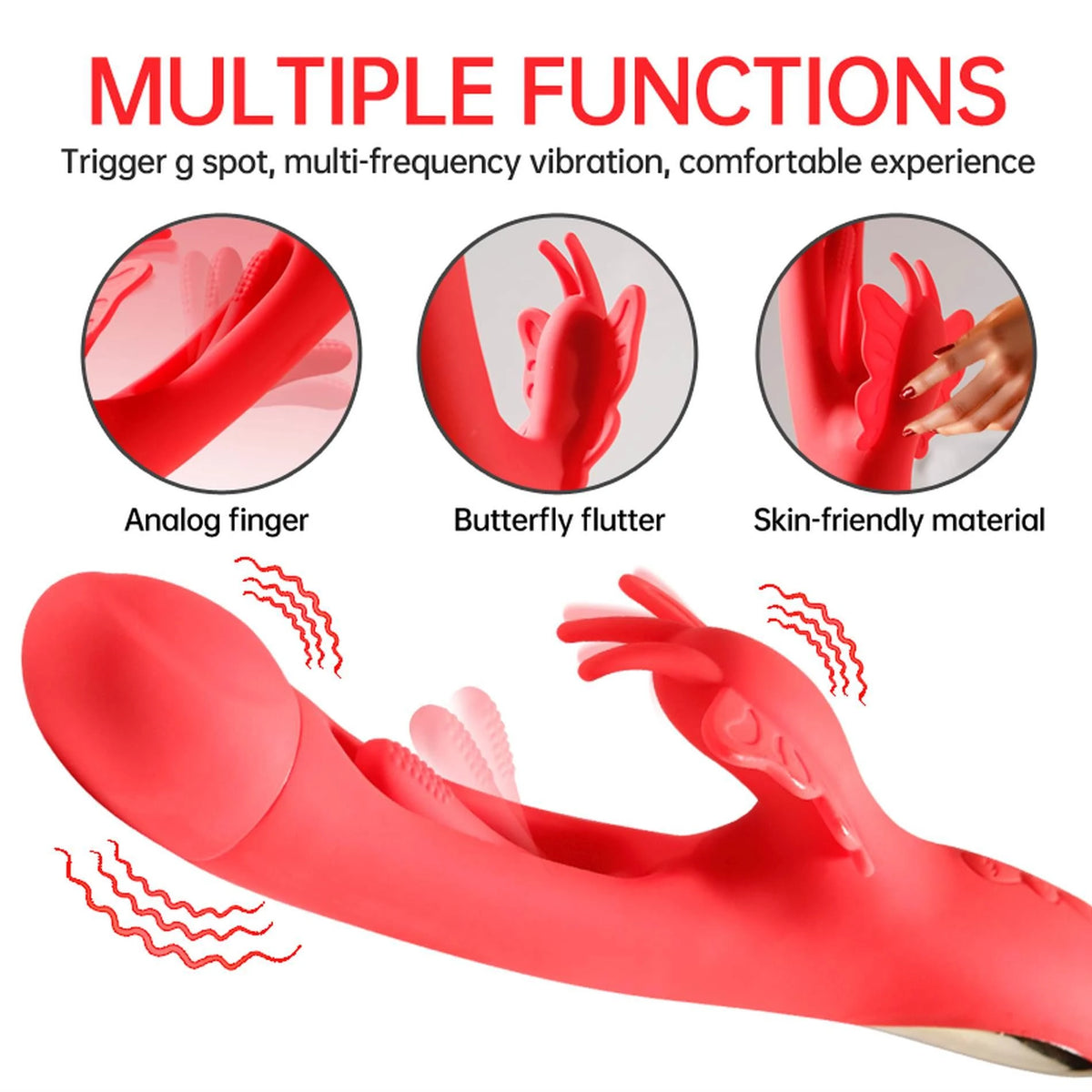 Estimulador de clítoris Butterfuly flicking 25.4 cm – recargable, doble, rojo | Favorites