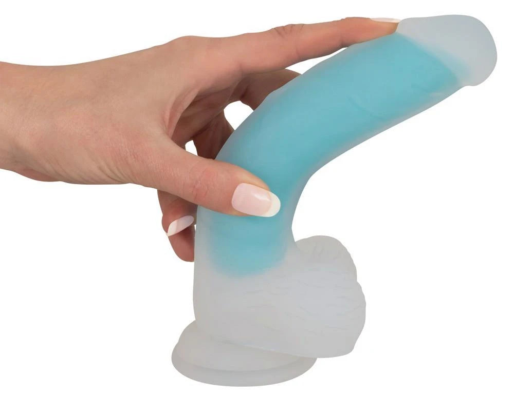 Realistic dildo 20.5 cm – with suction cup, glow in the dark, clear
