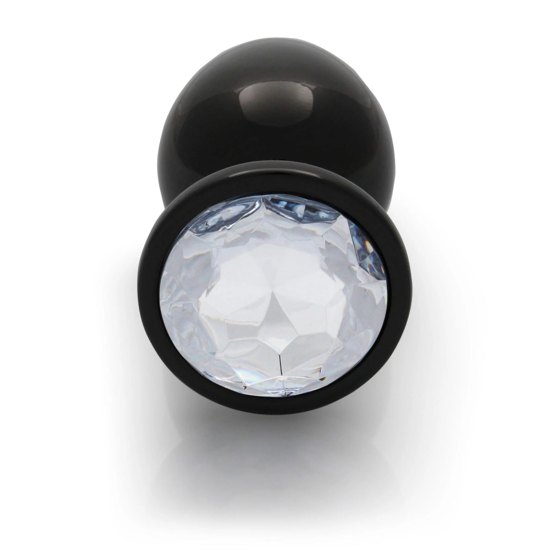 Round Gem Butt Plug - Large - Gunmetal/Diamond