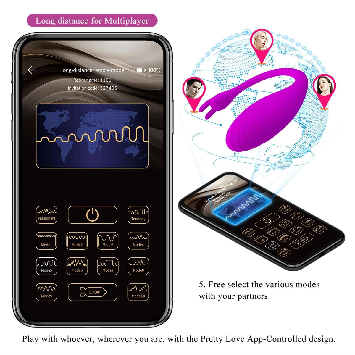 Special vibrator Catalina Mobile distance 12 functions – app-controlled, rechargeable, fuchsia | Pretty Love
