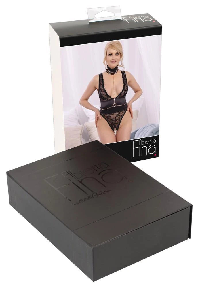 Bodysuit – lace, satin, black 26431621021 | Abierta Fina