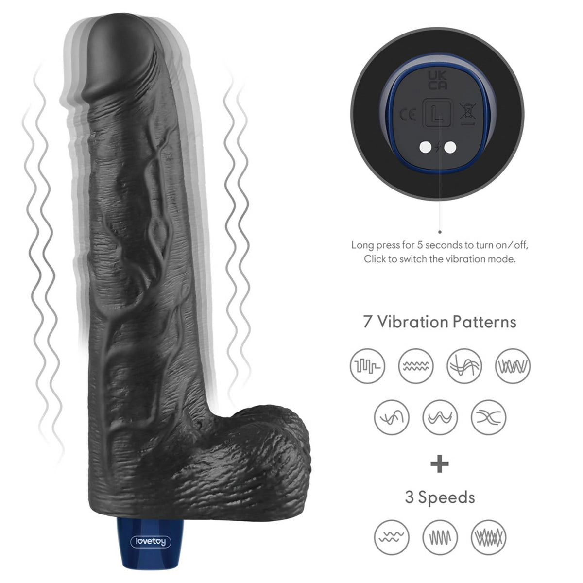 Dildó Softee 10 funkció – újratölthető, vibrációs, fekete 10-LV330223 | Lovetoy