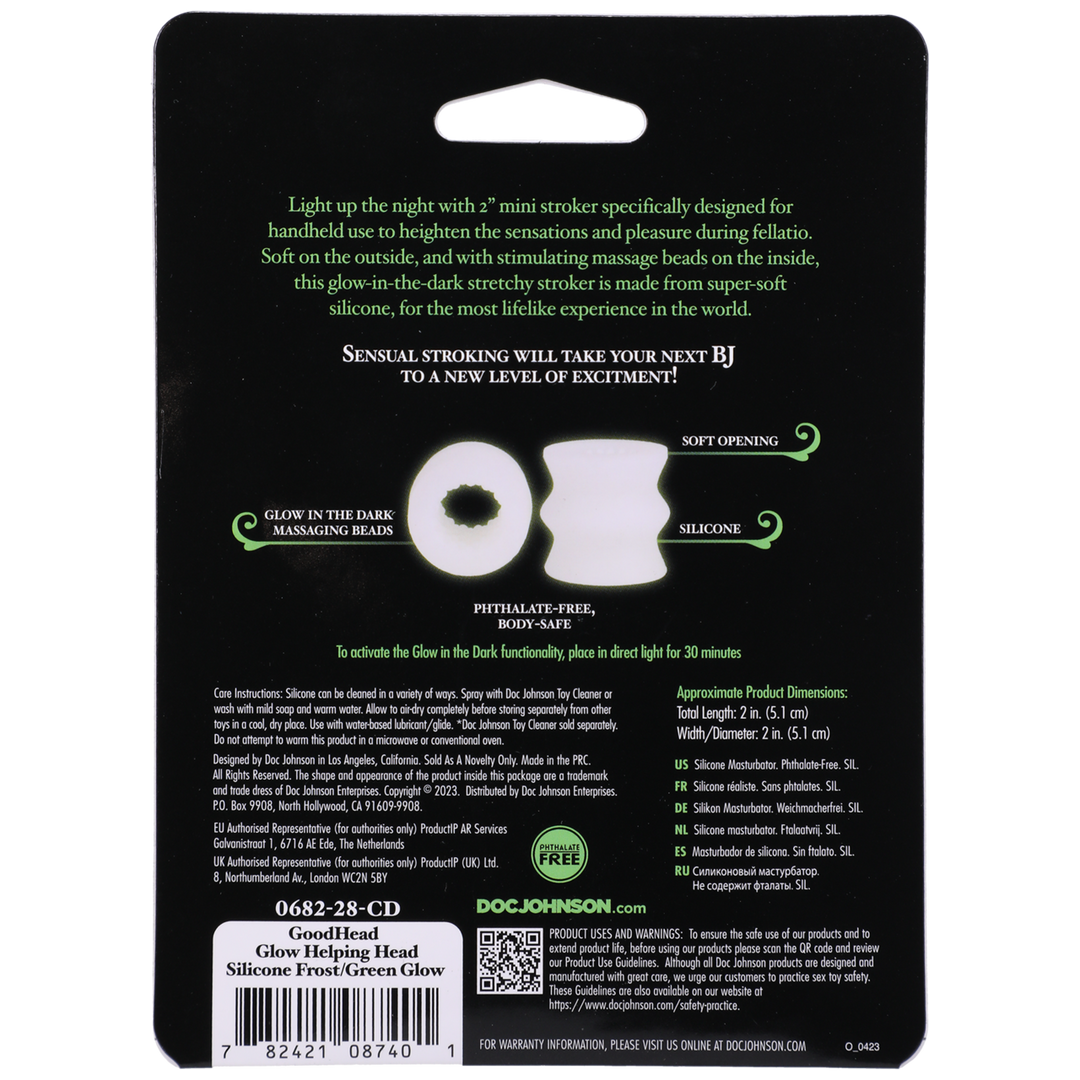 Manchon masturbateur en silicone Glow Helping Head – Givre/vert fluorescent