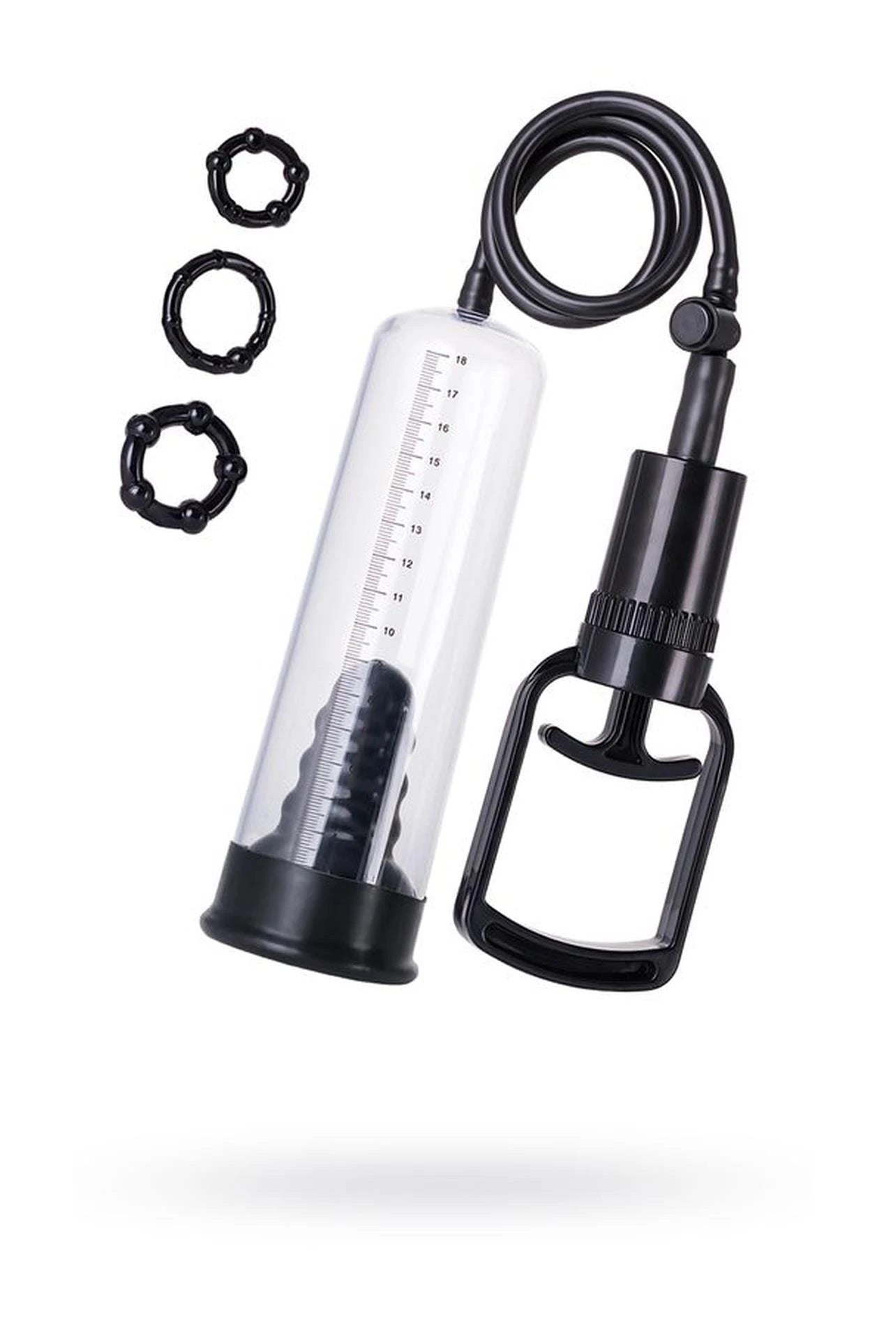 A-TOYS, Pompe à pénis, PVC, Noir, 23,5 cm 3 anneaux péniens inclus