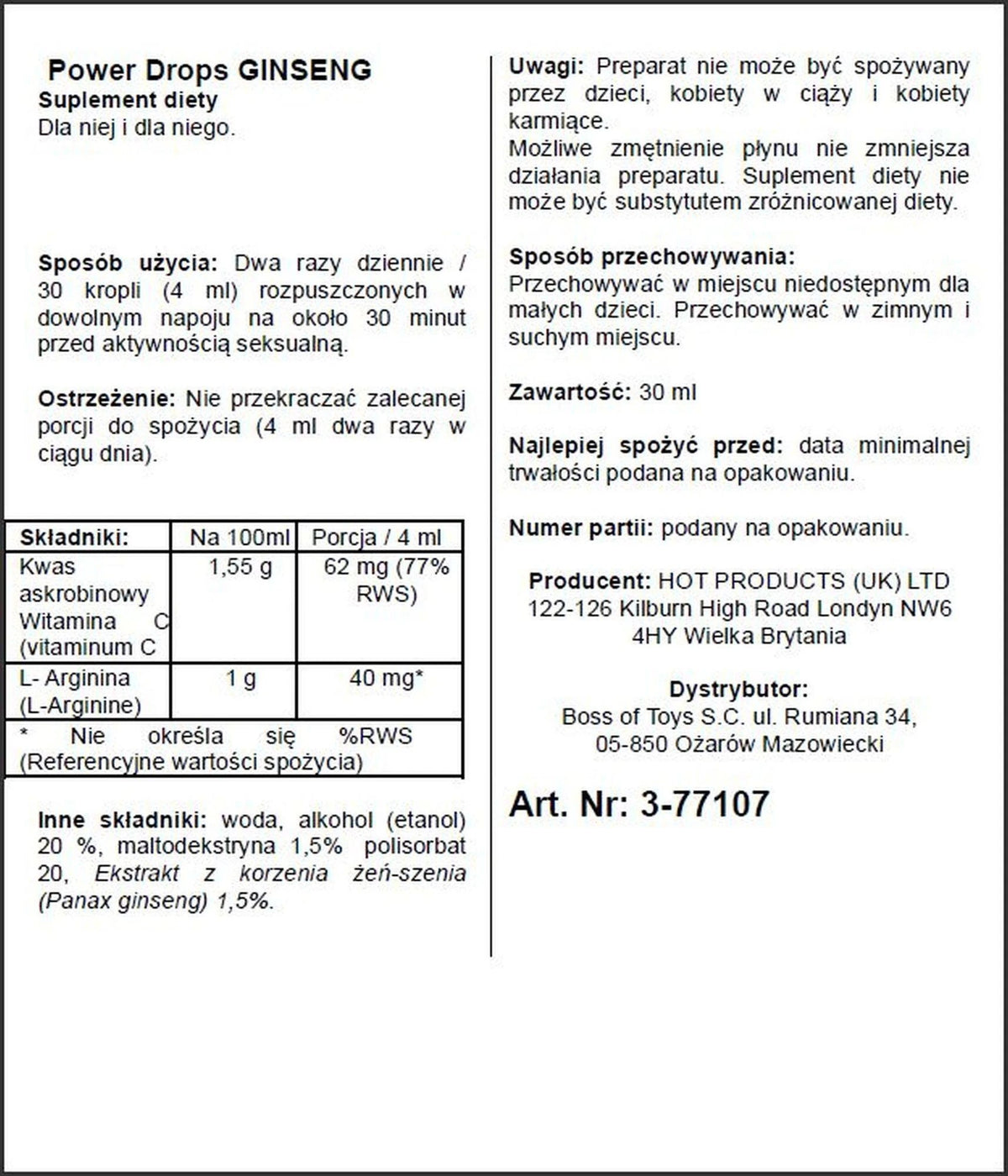 Suplemento Supl.diety Ginseng Drops 30 ml – excitante | Hot