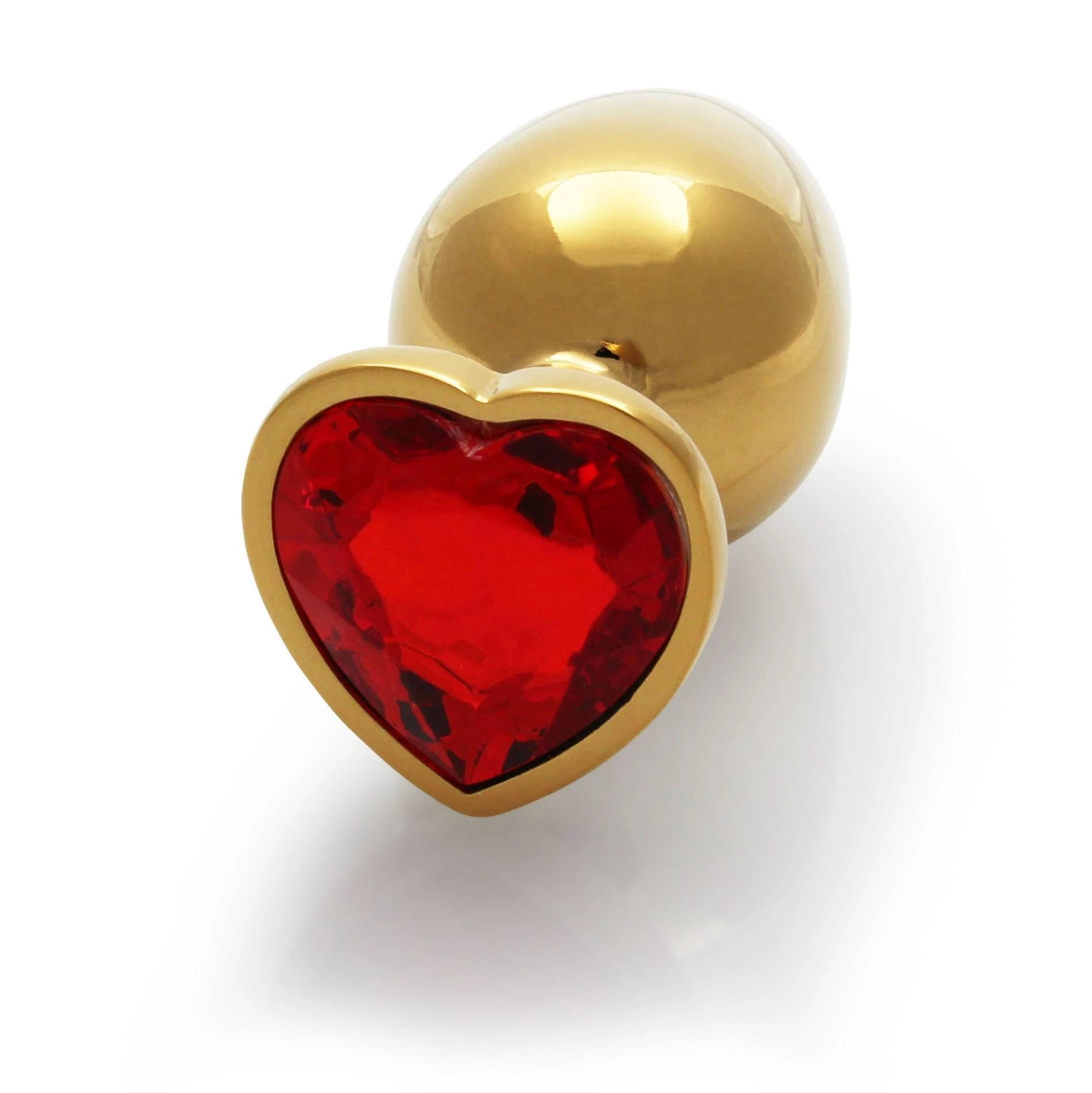 Heart Gem Butt Plug - Medium - Gold/Ruby Red