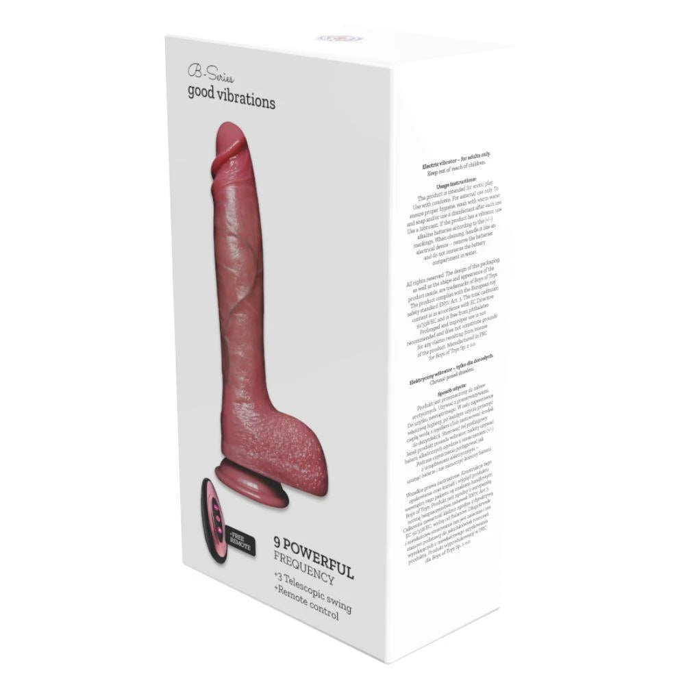 Realistic vibrator Stroke 9 functions – remote control, with suction cup, nude | Favorites