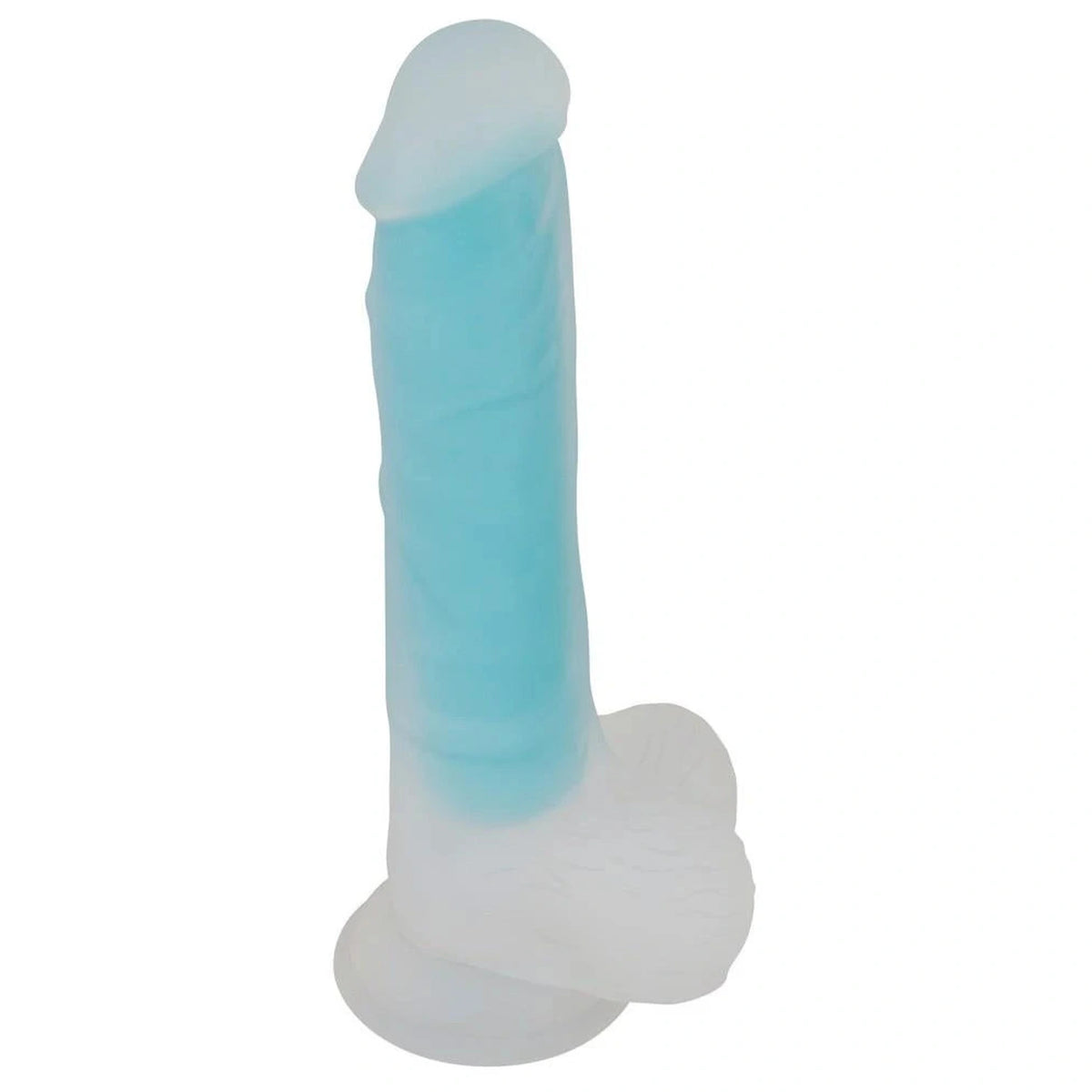 Realistic dildo 20.5 cm – with suction cup, glow in the dark, clear