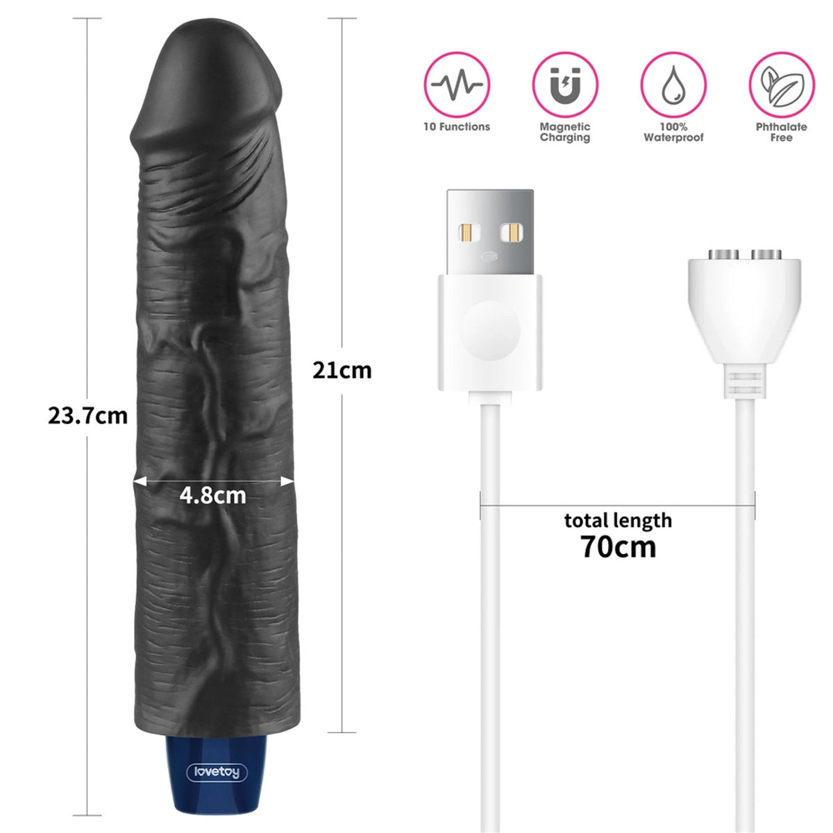 Dildó Softee 10 funkció – újratölthető, vibrációs, fekete 10-LV330222 | Lovetoy