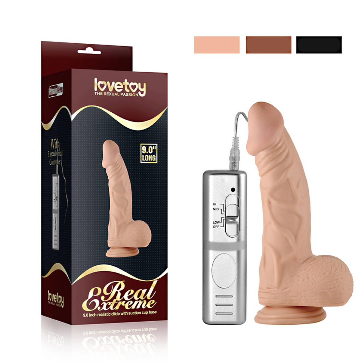 Consolador 9″ Extreme 3 velocidades – con ventosa, vibrador, nude | Lovetoy