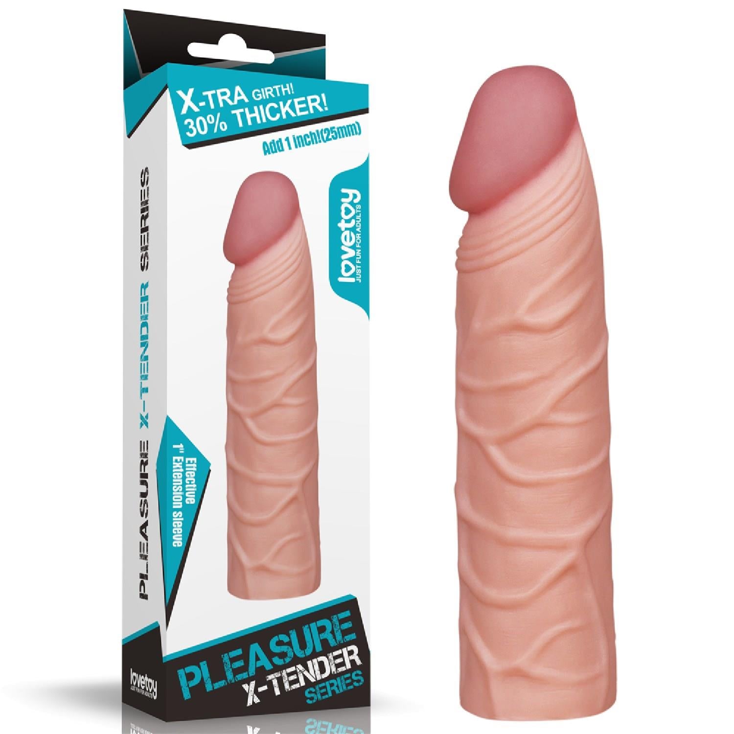 Ajouter 1" gaine d'extension de pénis Pleasure X Tender Couleur Chair