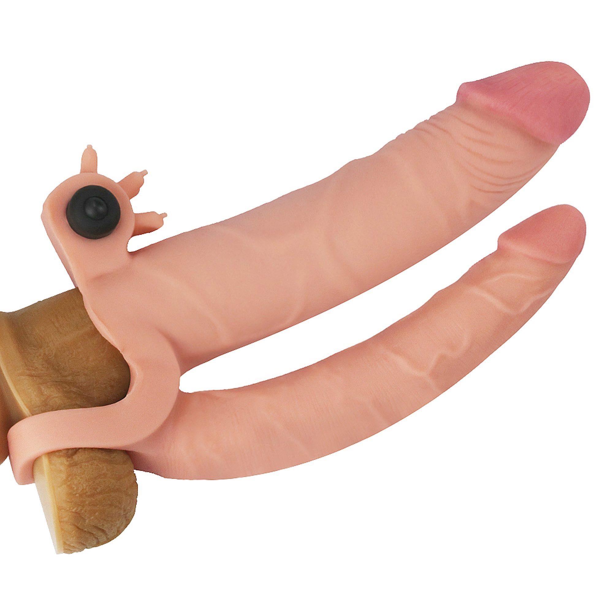 Add 1″ Pleasure X Tender Vibrating Double Penis Sleeve