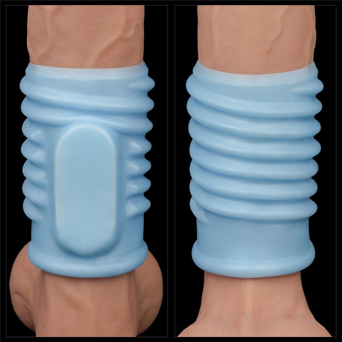 Penis sleeve Spiral Knights 10 cm – hollow, vibrating, blue | Lovetoy