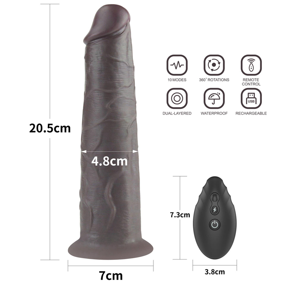 Consolador realista Platinum Rotator 10 funciones – con mando a distancia, recargable, negro 20.5 cm | Lovetoy