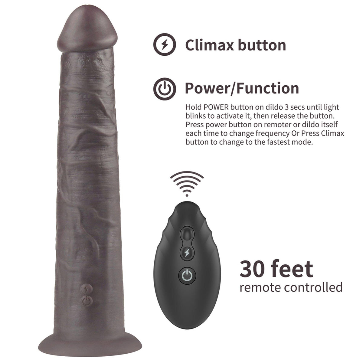 Consolador realista Platinum Rotator 10 funciones – con mando a distancia, recargable, negro 25.3 cm | Lovetoy