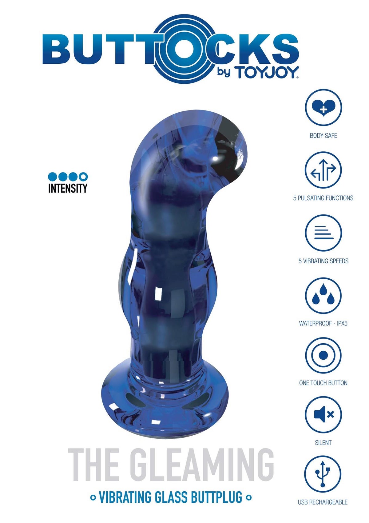 Plug anale Gleaming Buttplug – in vetro, vibrante, blu | ToyJoy