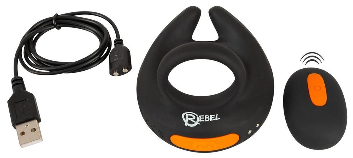 Cock ring Scrotum 10 functions – rechargeable, remote control, black | Rebel