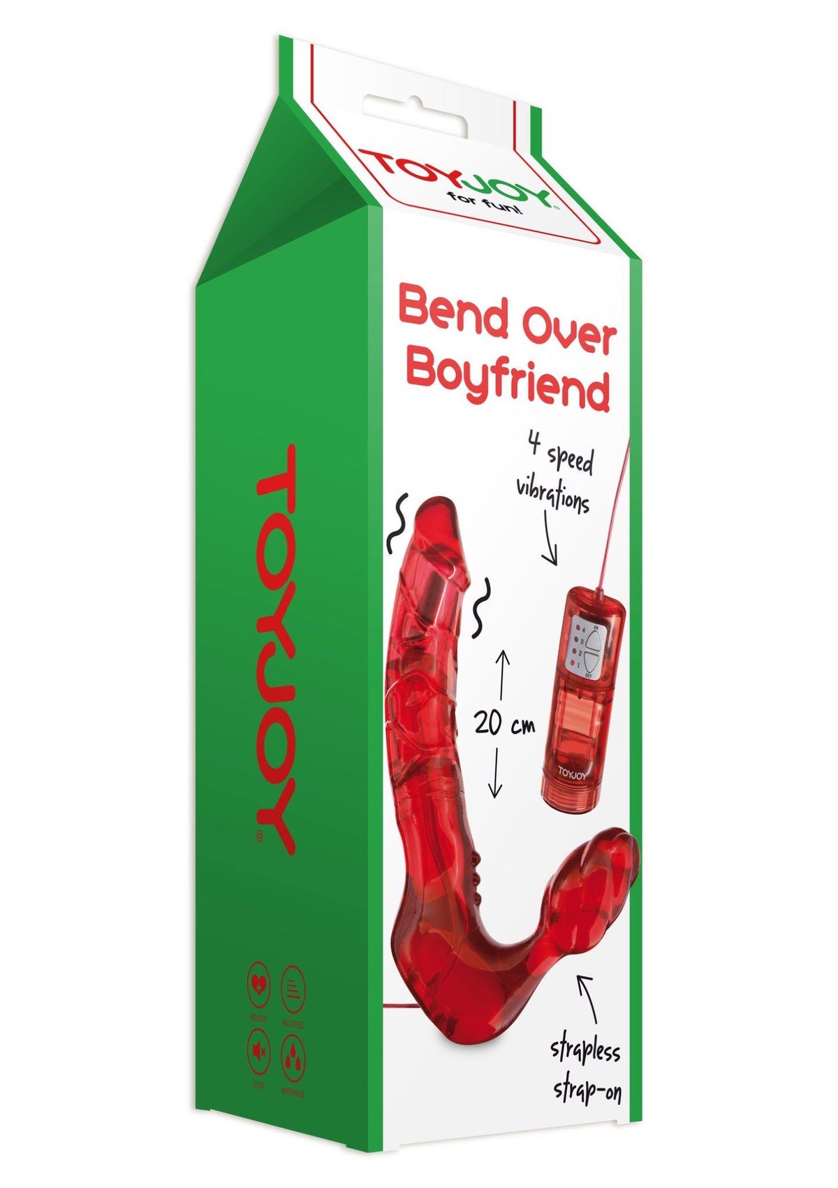 Strap-on Bend Over Boyfriend – com controlo remoto, vibratório, vermelho | ToyJoy