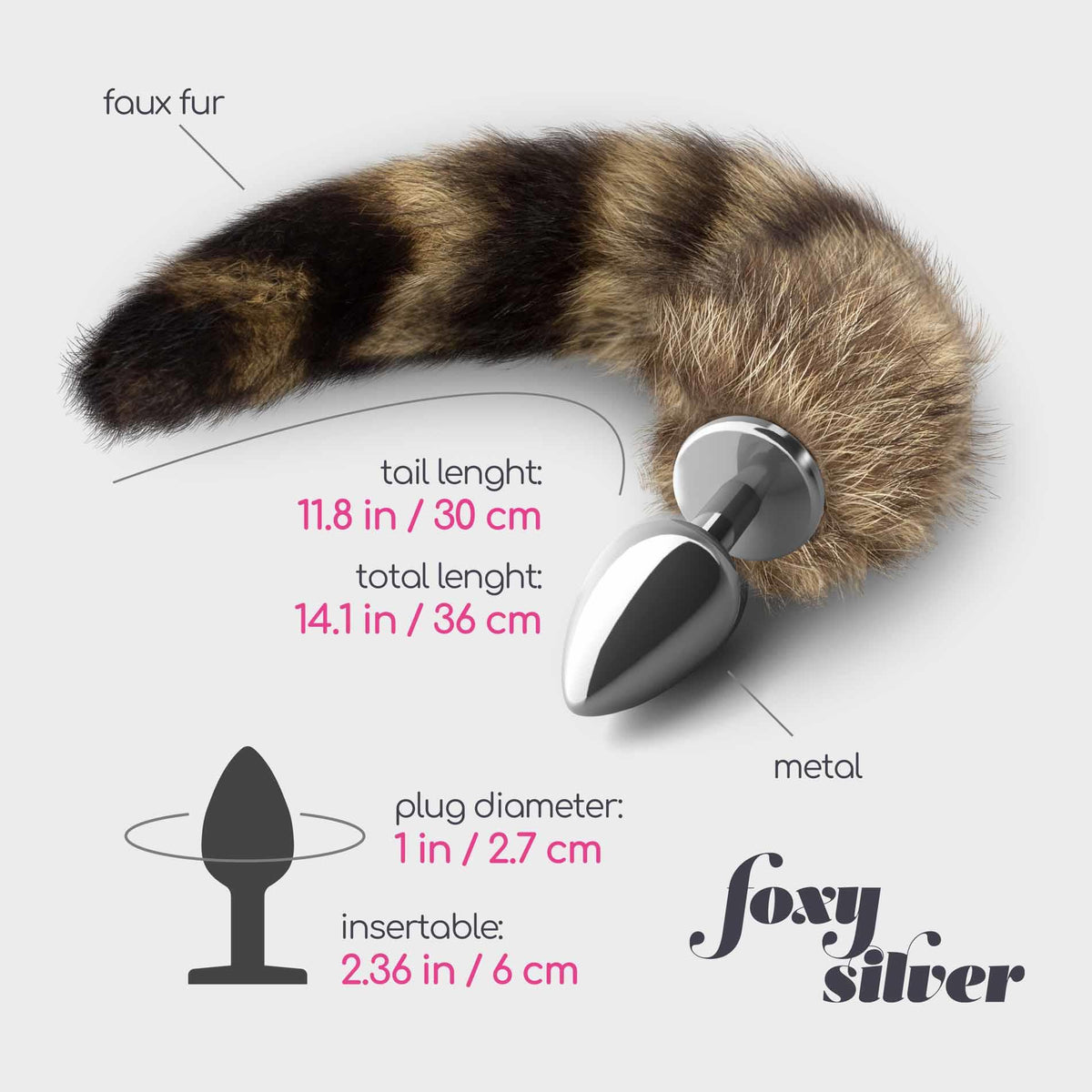 Plug anale Foxy Tail 14 cm – con gioiello, argento | Crushious