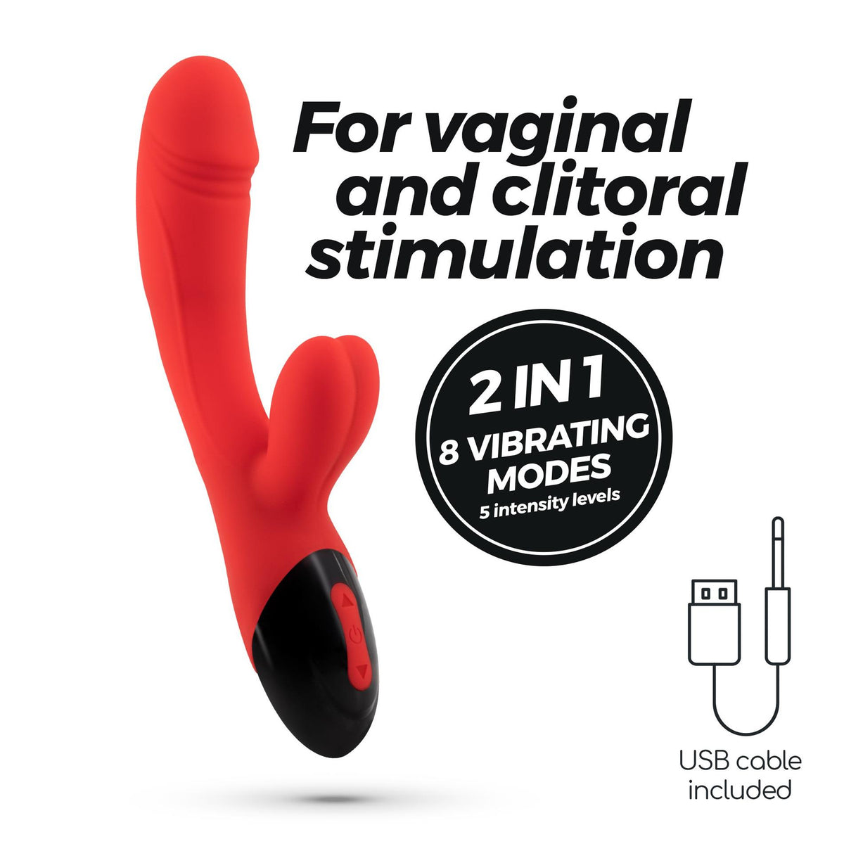 Rabbit vibrator Dare 8 functions – rechargeable, red | Crushious