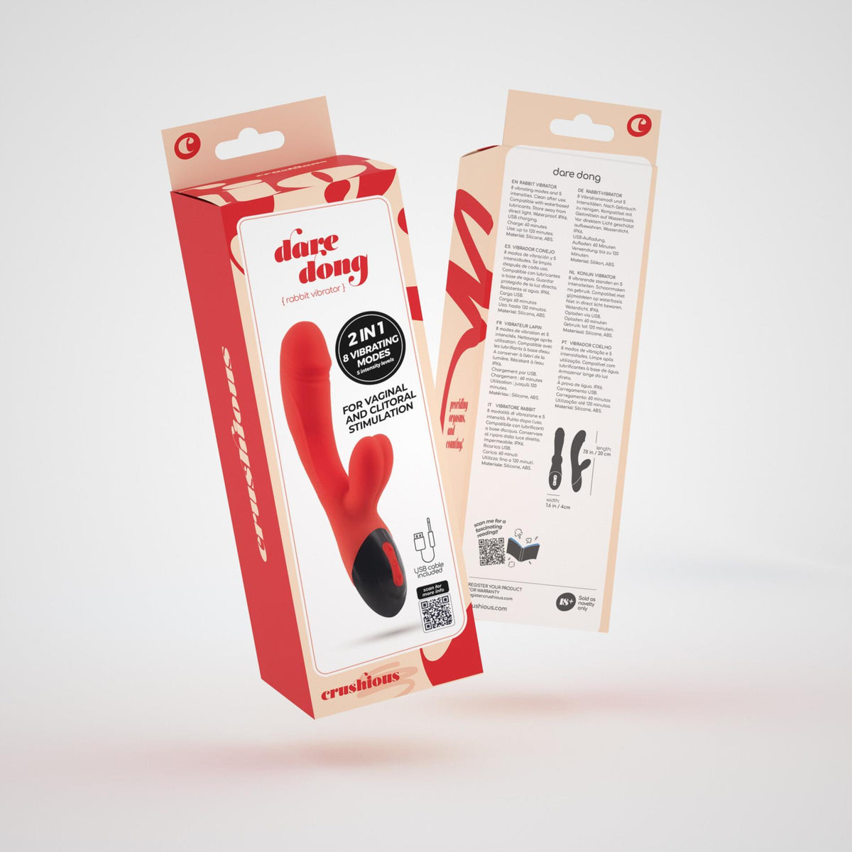 Rabbit vibrator Dare 8 functions – rechargeable, red | Crushious