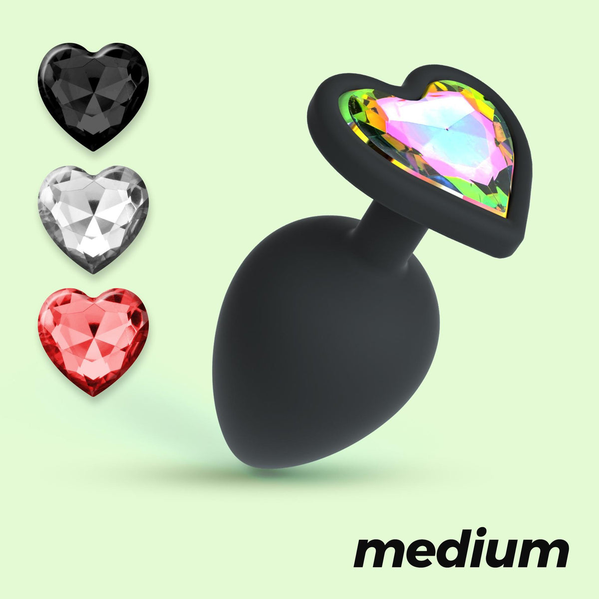 Butt plug Cuore Four Interchangeable 8 cm – jewelled, black | Crushious