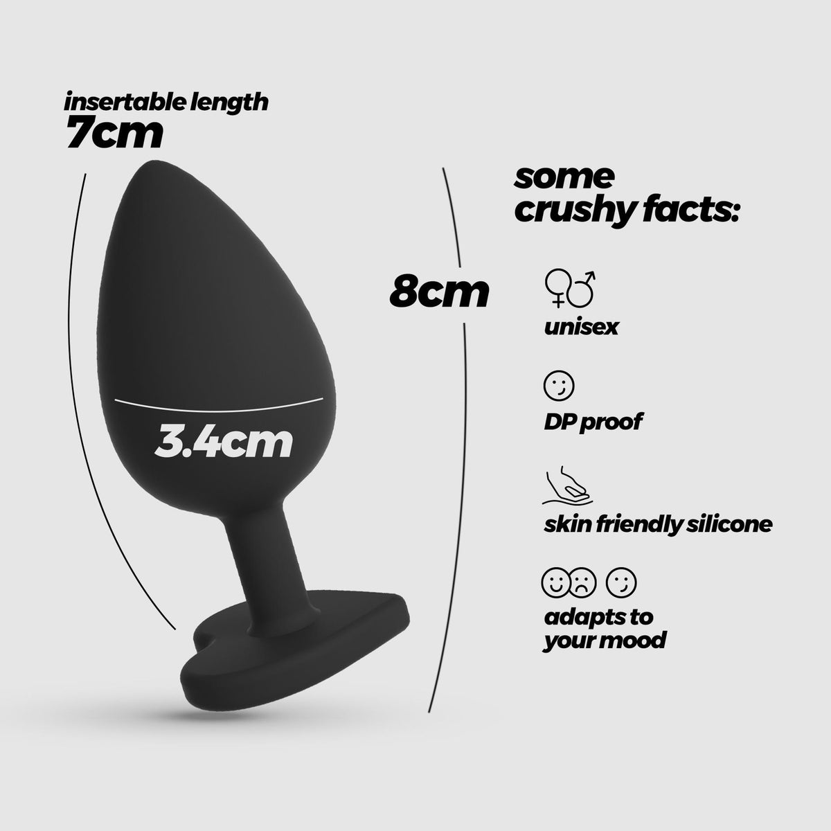 Butt plug Cuore Four Interchangeable 8 cm – jewelled, black | Crushious