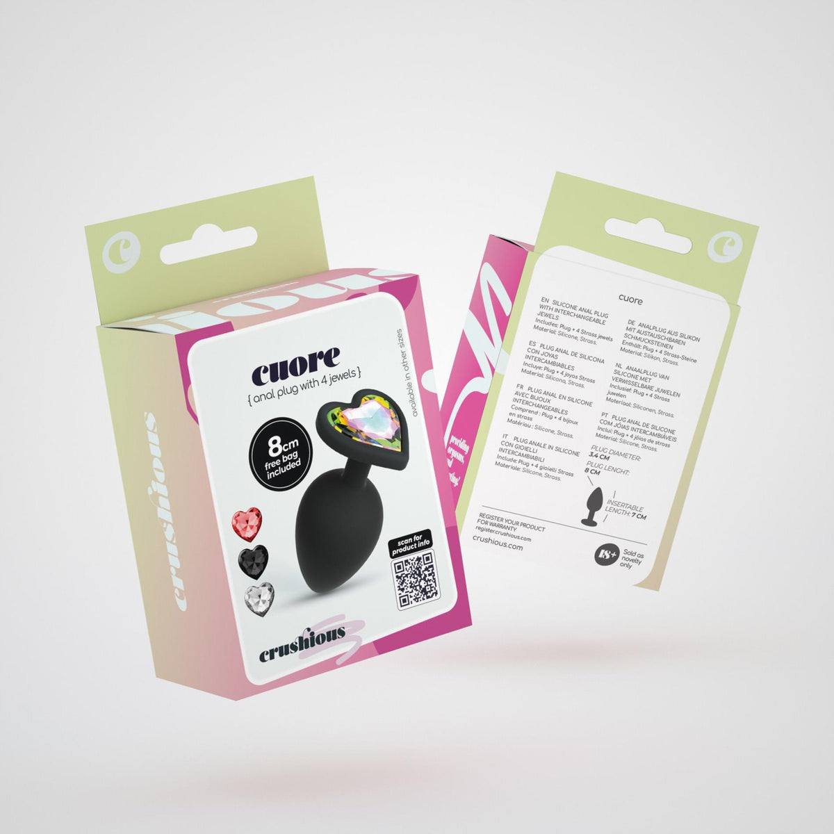 Butt plug Cuore Four Interchangeable 8 cm – jewelled, black | Crushious