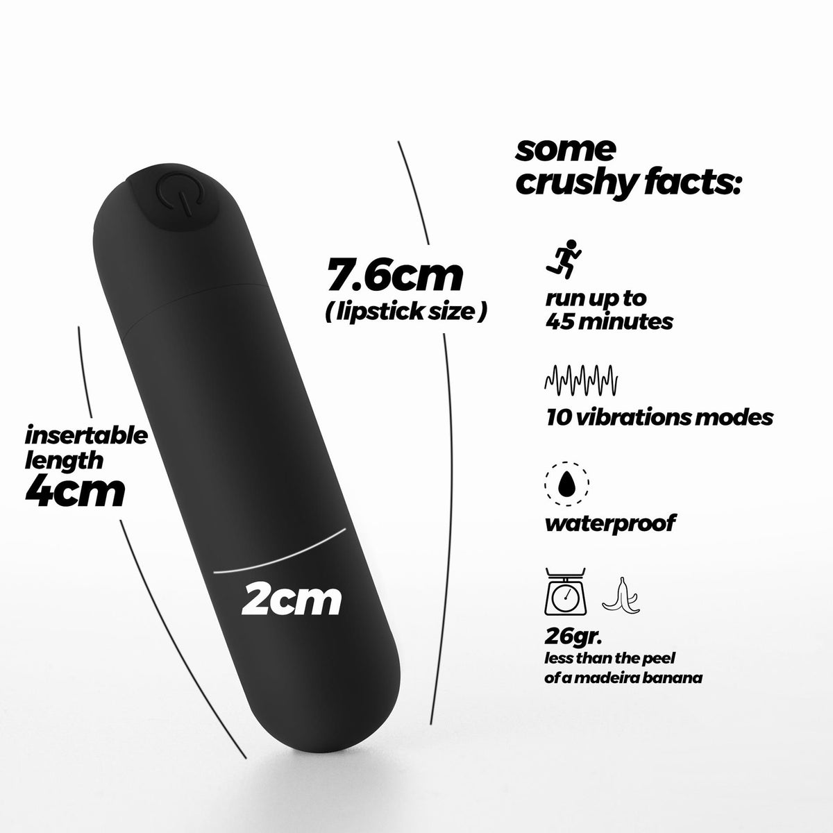 Bullet vibrator Imoan 10 functions – rechargeable, black | Crushious