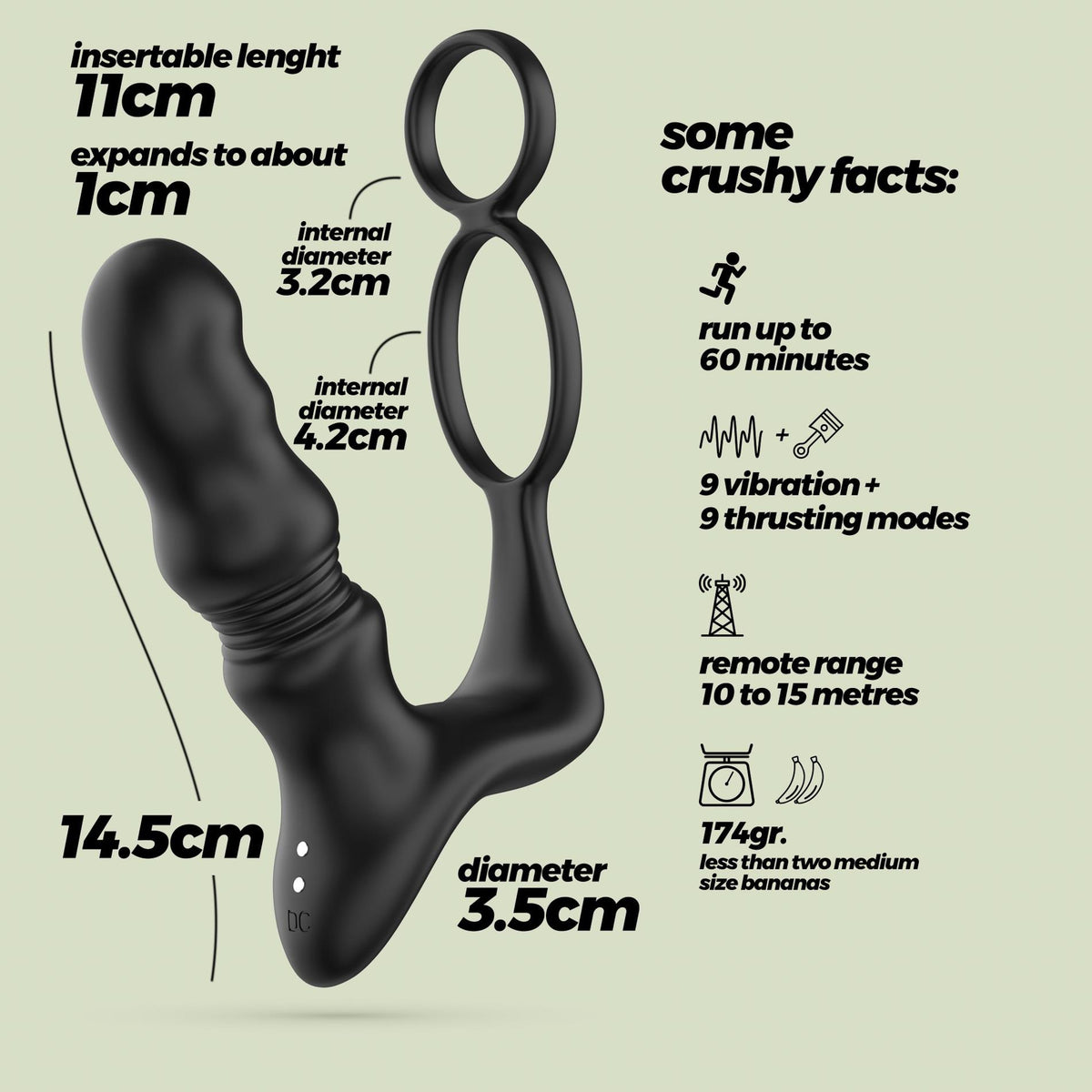 Prosztata masszírozó Crixus 14 cm – távirányítós, vibrációs, fekete | Crushious