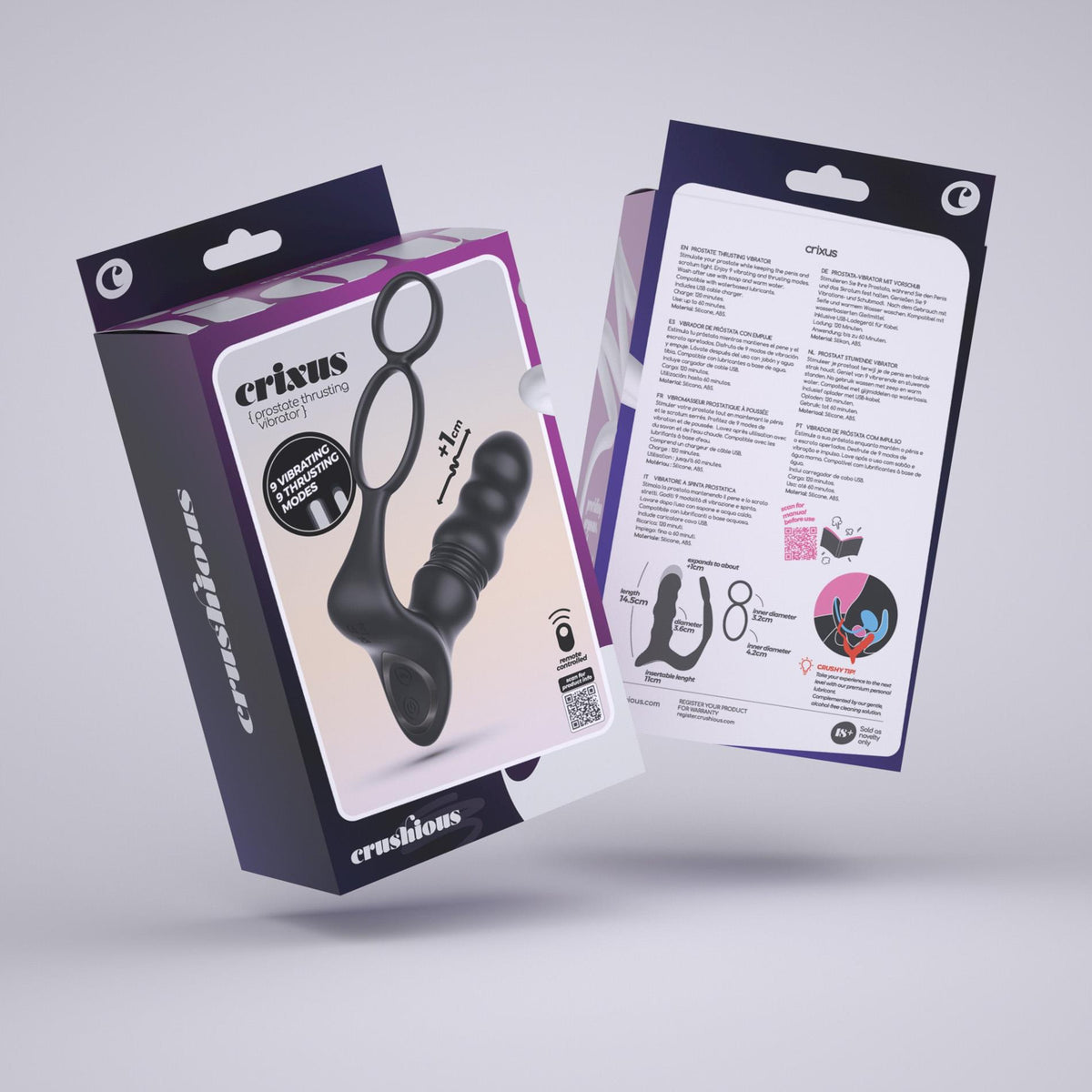 Prosztata masszírozó Crixus 14 cm – távirányítós, vibrációs, fekete | Crushious