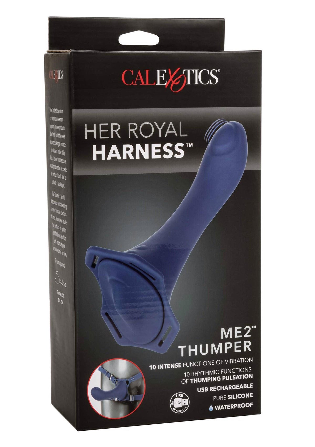 Arnês strap-on Royal Me2 Thumper 10 funções – recarregável, azul | Calexotics