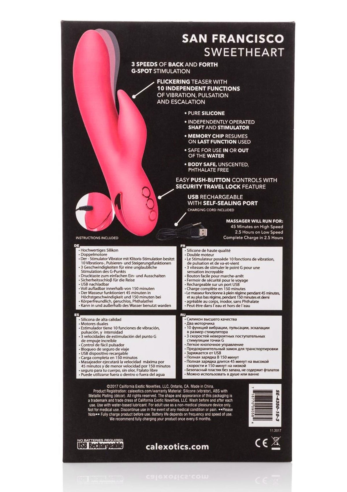 Vibratore rabbit San Francisco Sweetheart – ricaricabile, rosa | Calexotics