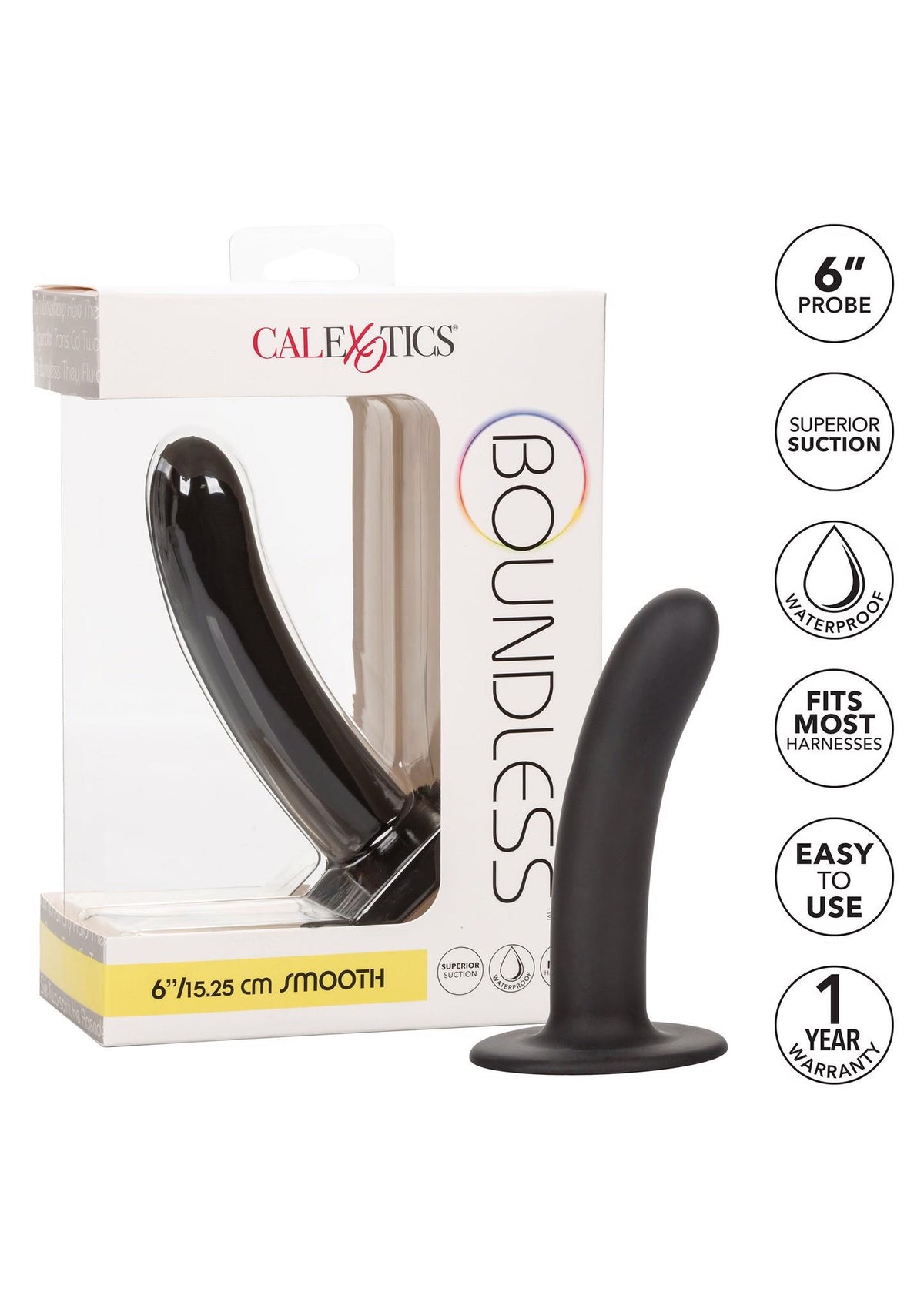Dildo Boundless 6 Smooth – con ventosa, nero | Calexotics