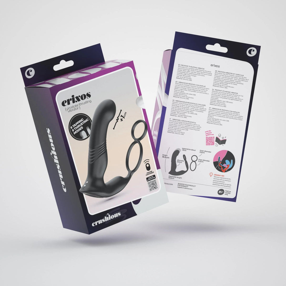 Prosztata masszírozó Erixos 13.5 cm – távirányítós, vibrációs, fekete | Crushious