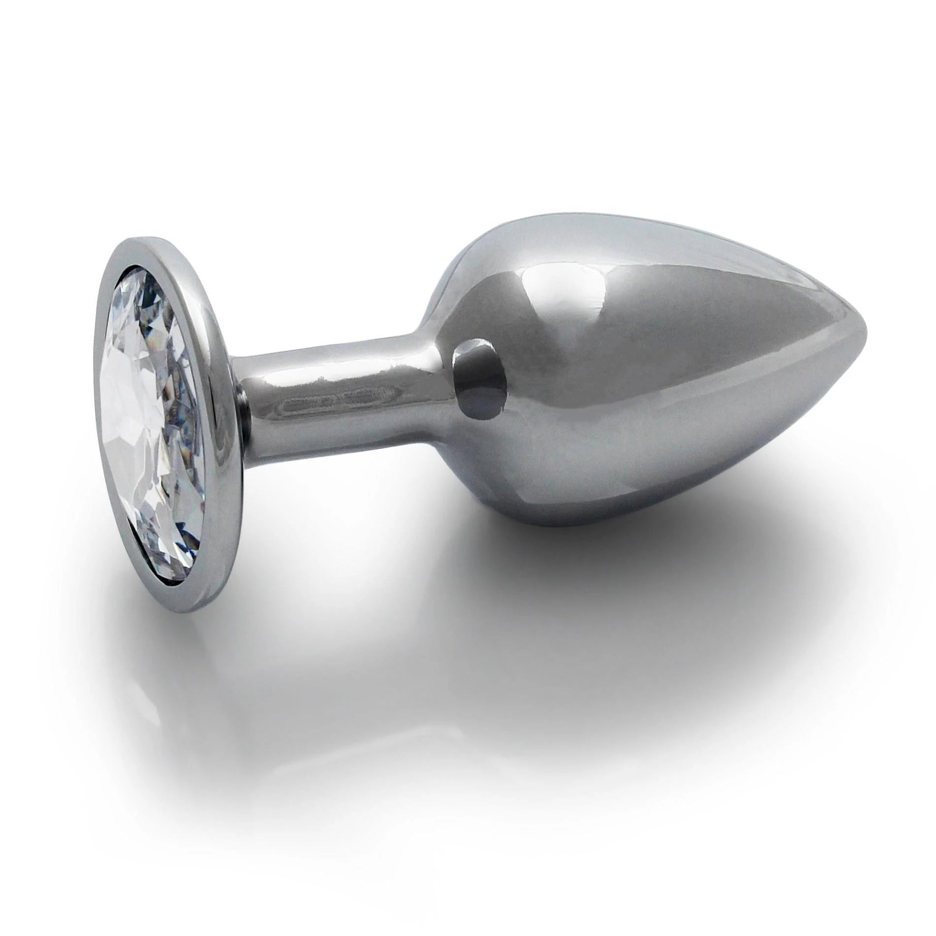 Round Gem Butt Plug - Small - Silver/Diamond