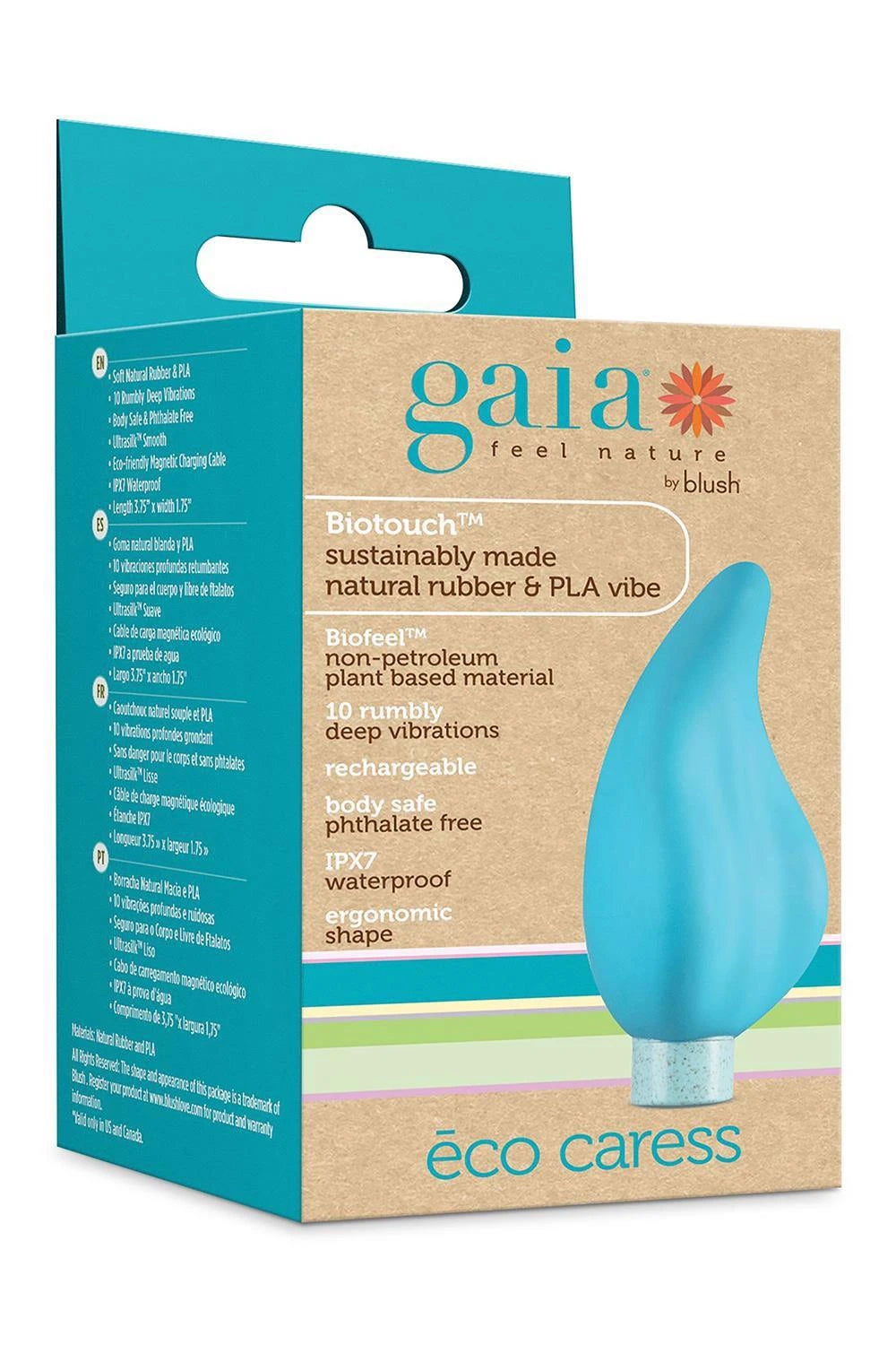 Mini vibratore Gaia ECO Caress Aqua 10 funzioni – ricaricabile, turchese | Blush