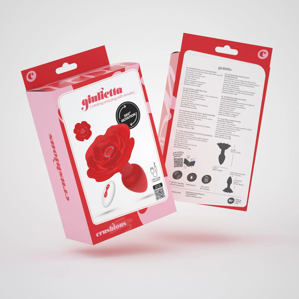 Plug anal Giulietta 10 fonctions – vibrant, avec bijou, rouge | Crushious