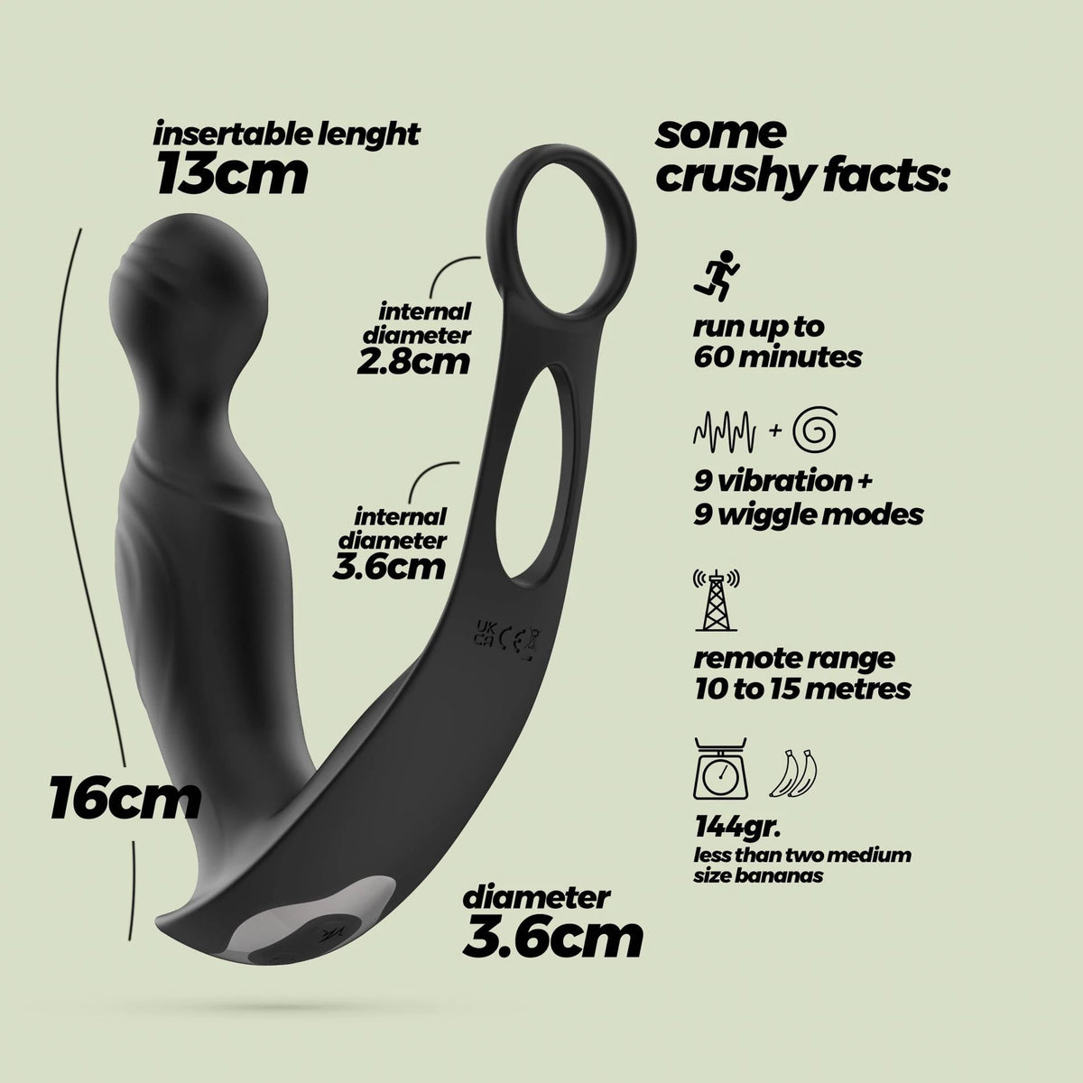 Prosztata masszírozó Flamma 13 cm – távirányítós, vibrációs, fekete | Crushious