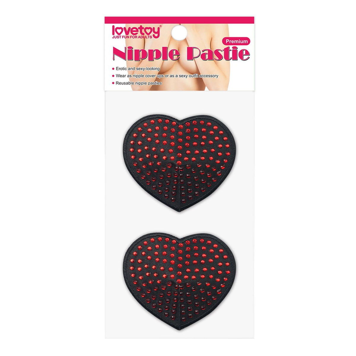 Tenue fetish Reusable Heart Pasties – vibrante, avec bijou, rouge | Lovetoy