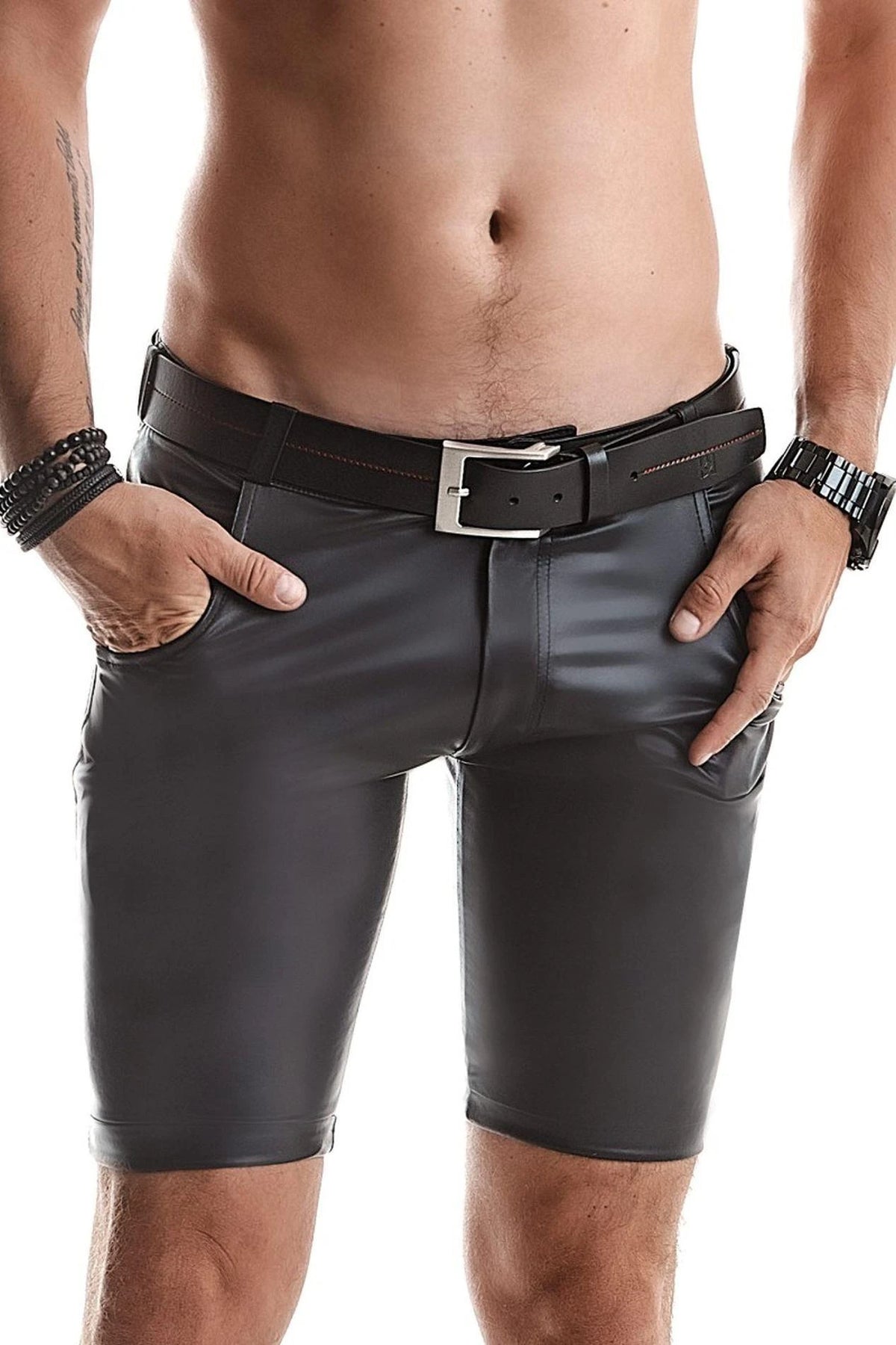 Boxer uomo – wetlook, mini, nero | Regnes Fetish Planet