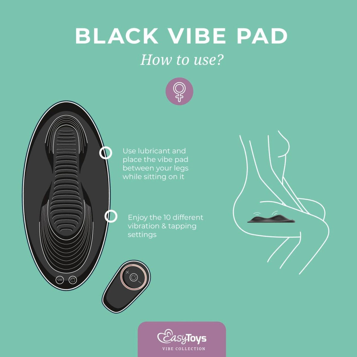 Massajador wand Pad 10 funções – com controlo remoto, recarregável, preto | EasyToys