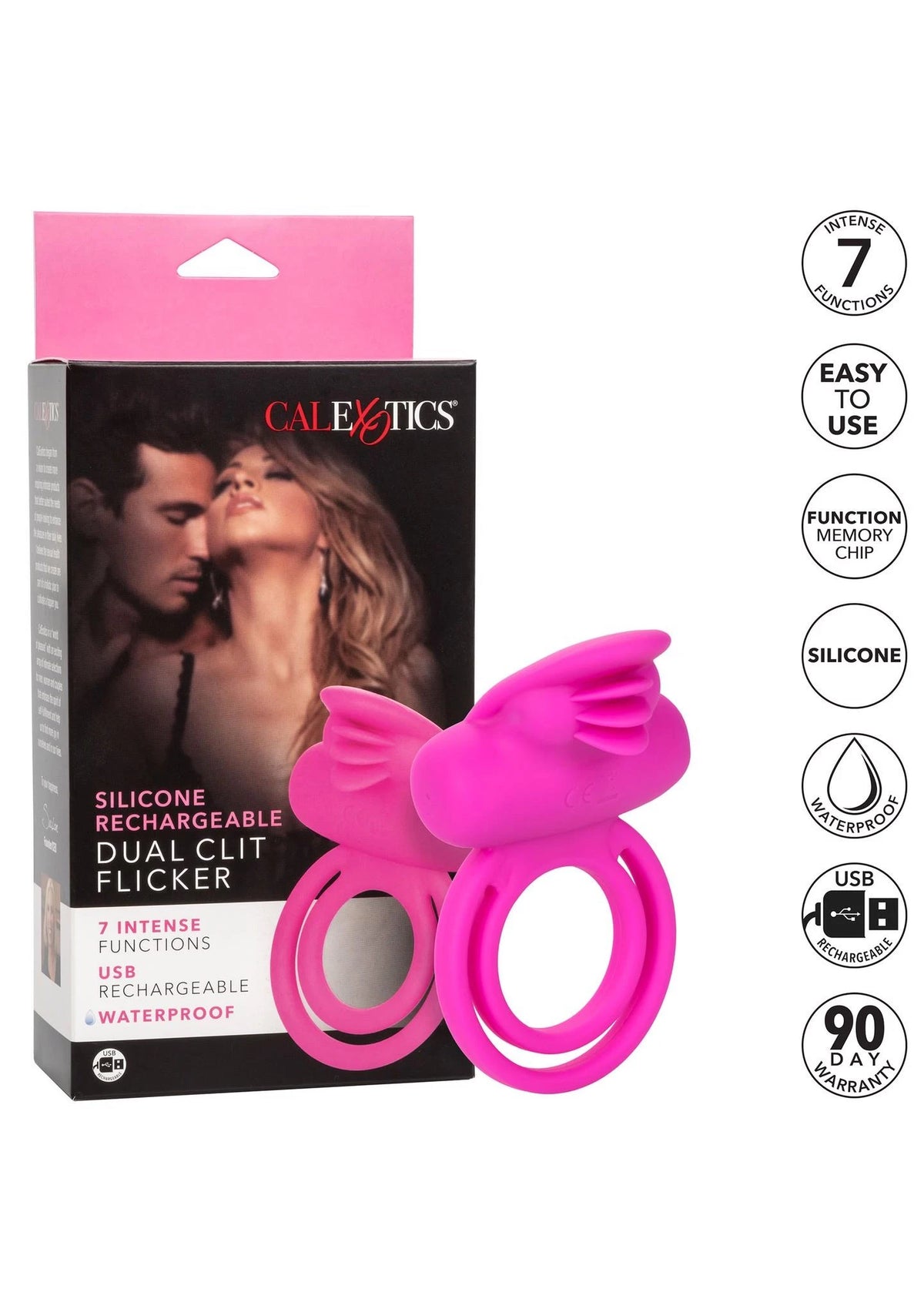 Klitoris-Stimulator Flicker Enhancer 7 Funktionen – mit Fernbedienung, doppelt, rosa | Calexotics