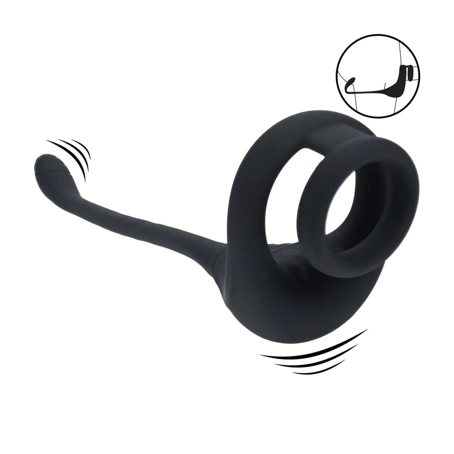 Anneau pénien en silicone double moteur avec stimulateur prostatique - Noir